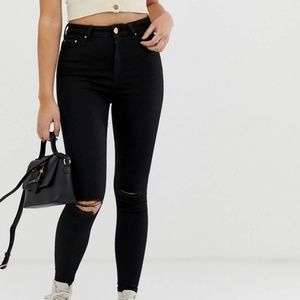 ASOS High Waist Black Ripped Knee Skinny Jeans